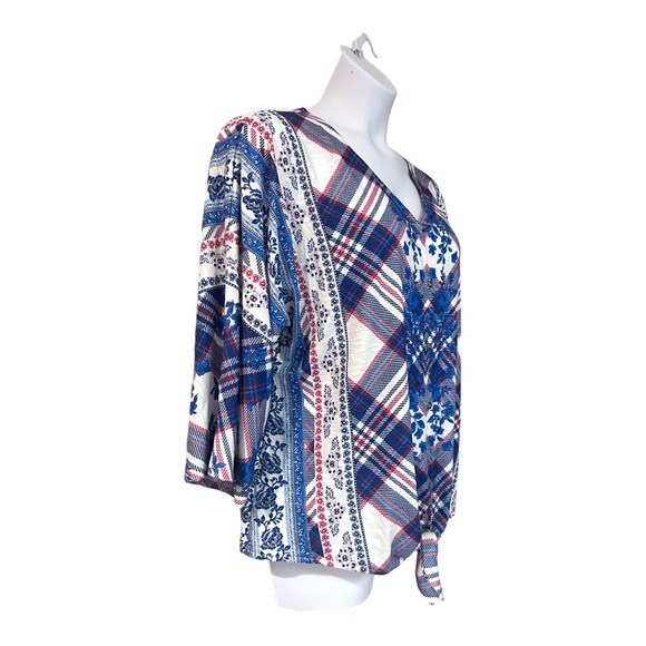 Style & Co Floral Plaid Tie Waist T-Shirt Knit Soft Stretchy Spring Casual Top - Picture 2 of 11